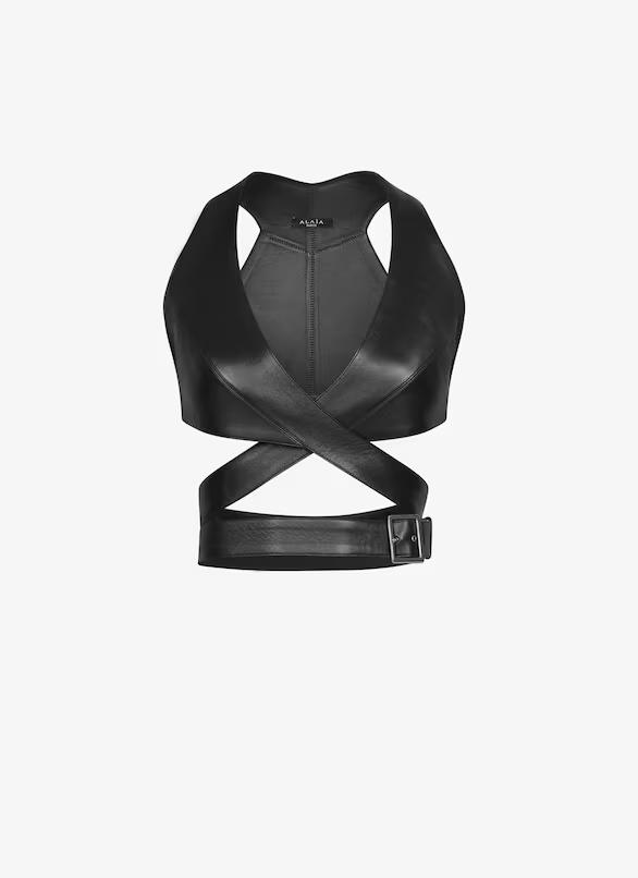 Alaia women's black leather bra