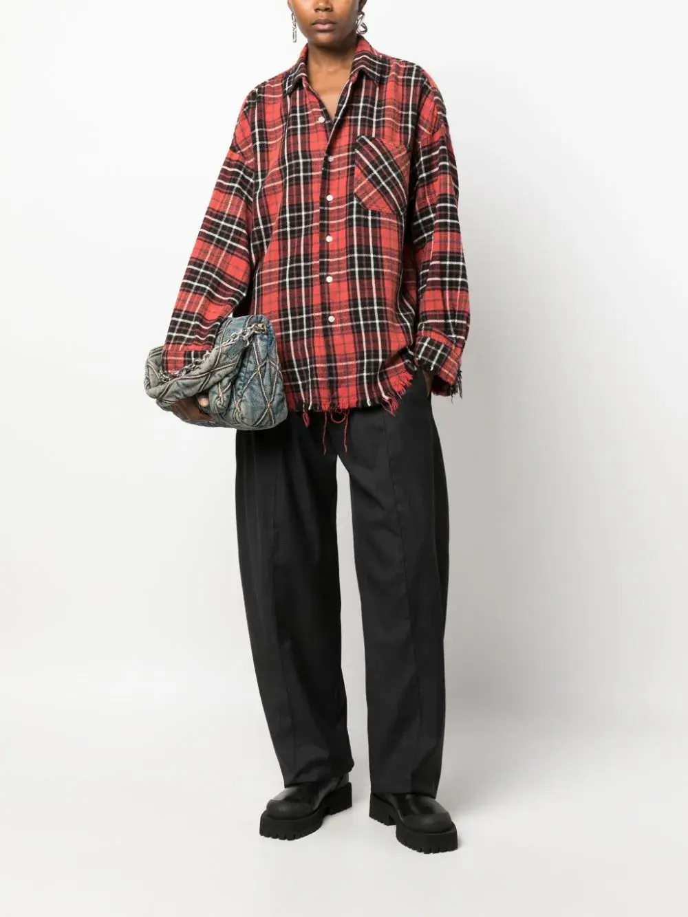 R13 frayed plaid-check cotton shirt