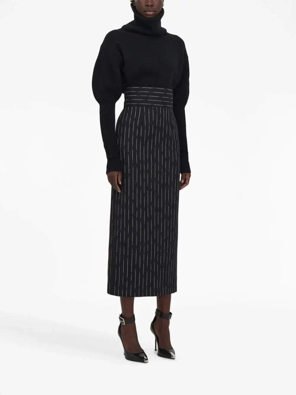 Alexander McQueen striped high-waisted midi skirt