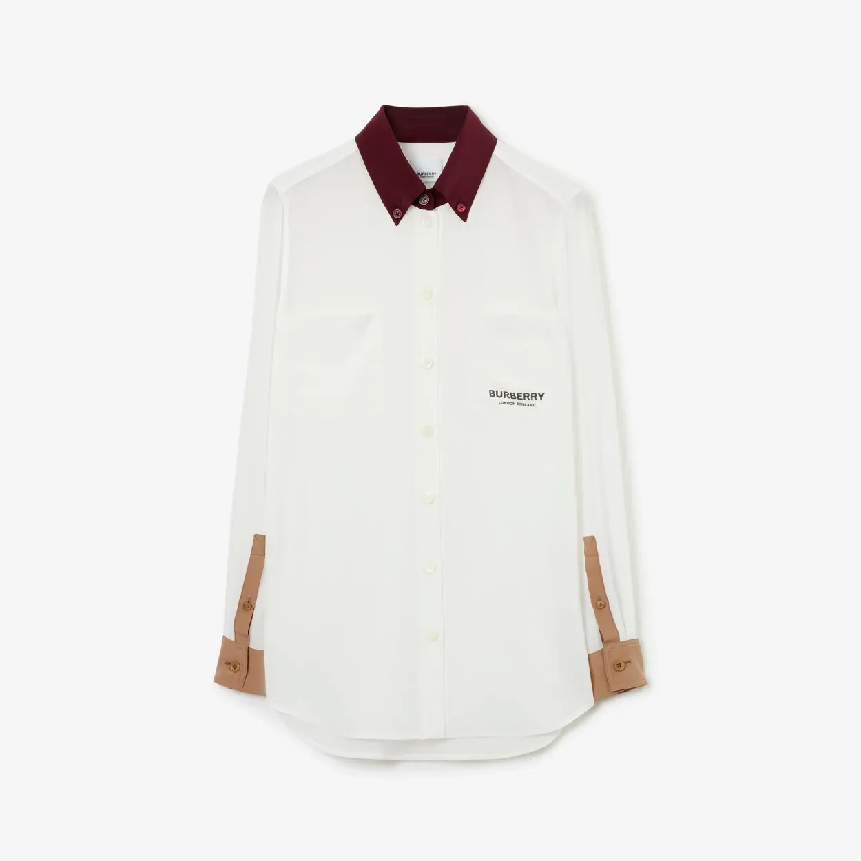 Contrast Trim Silk Shirt in Natural white