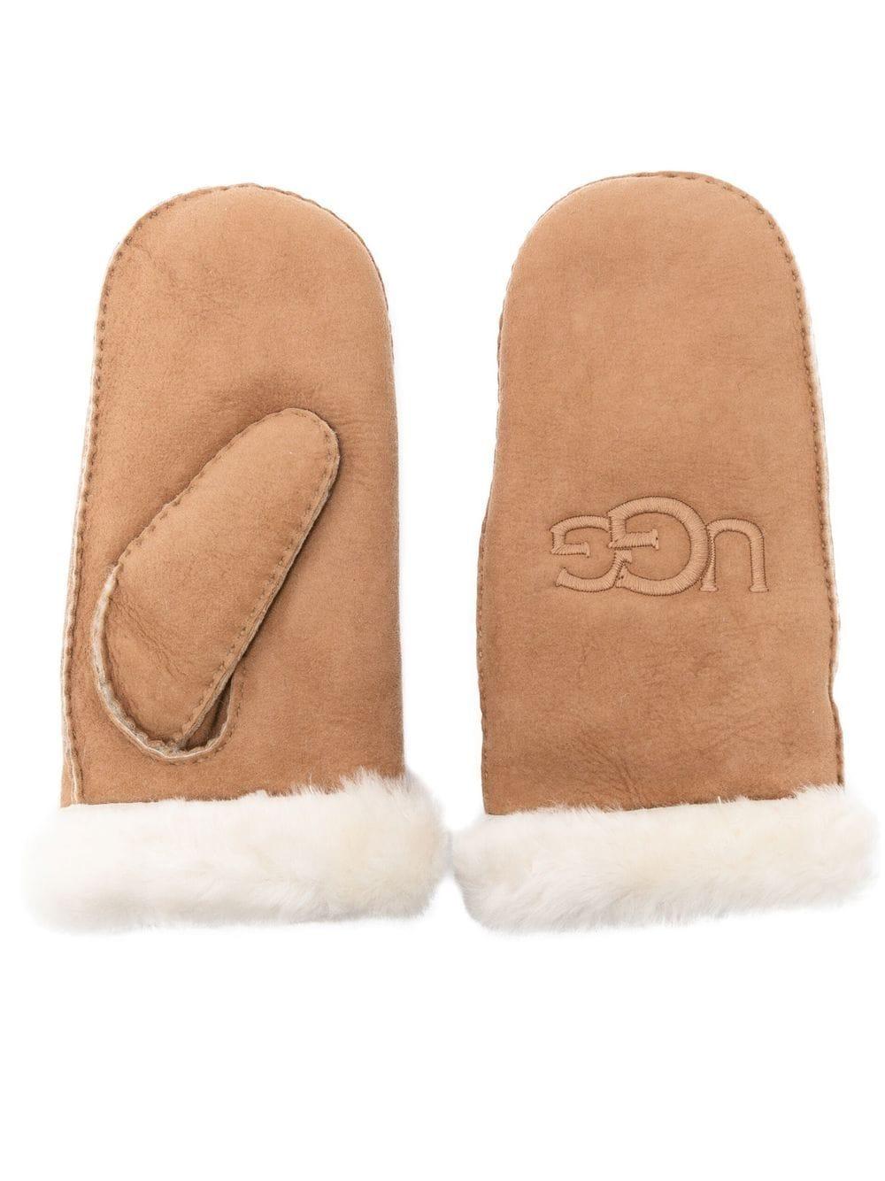 UGG embroidered-logo Shearling mittens