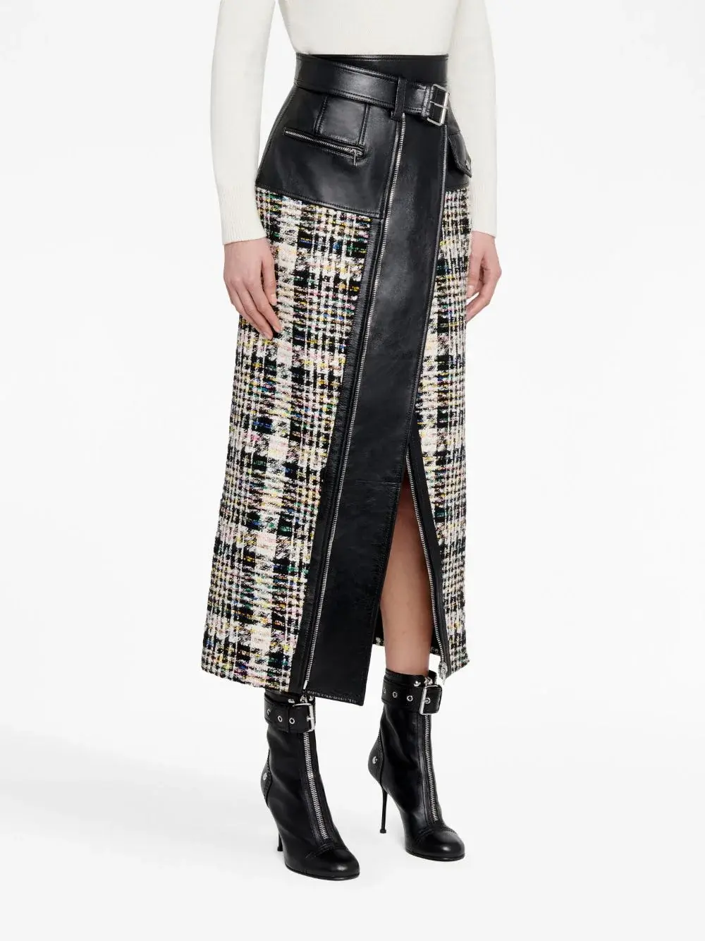 Alexander McQueen tweed-panel biker skirt