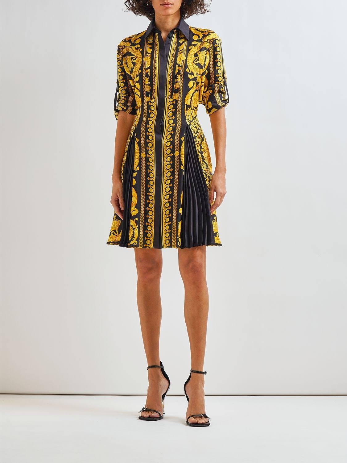 Versace Barocco Silk Midi Shirt Dress